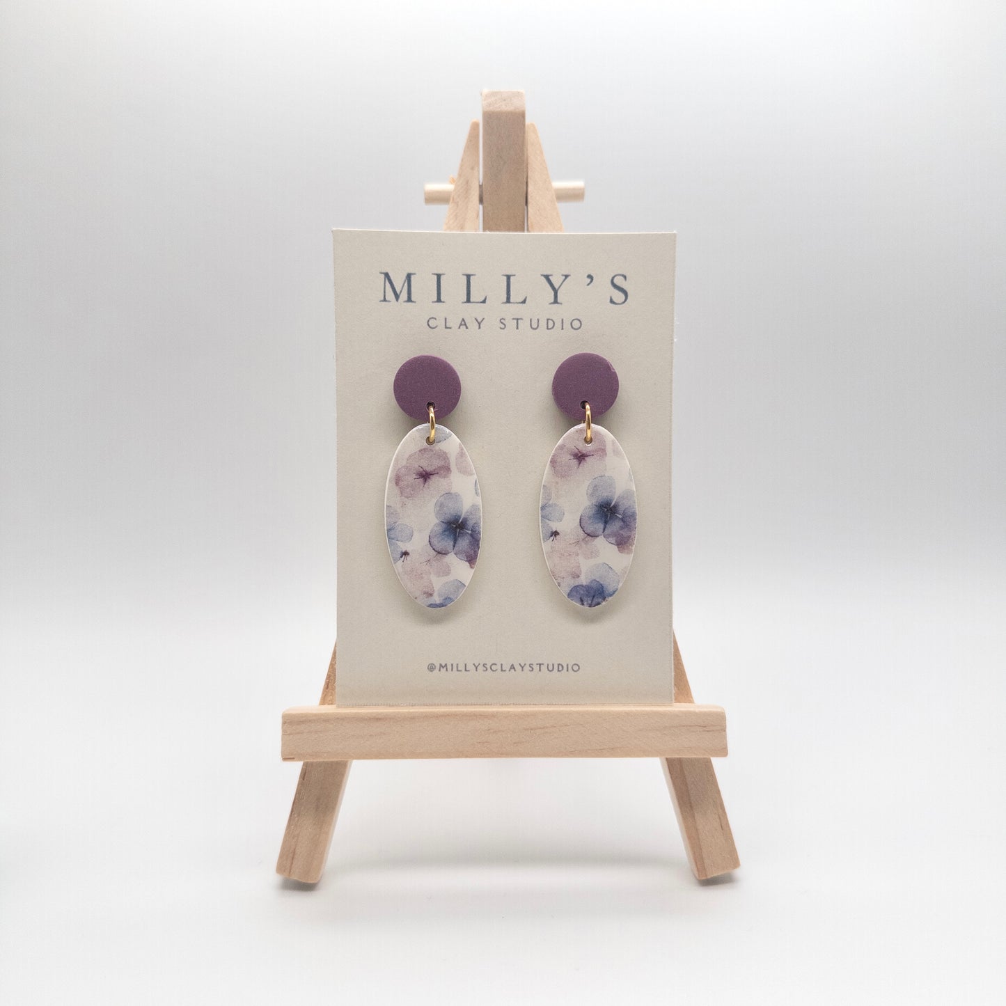Floral Print Oval Dangle Earrings