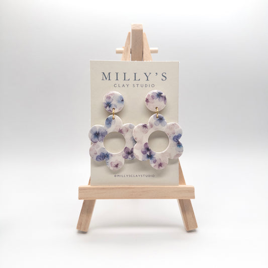 Oversized Floral Print Flower Earrings
