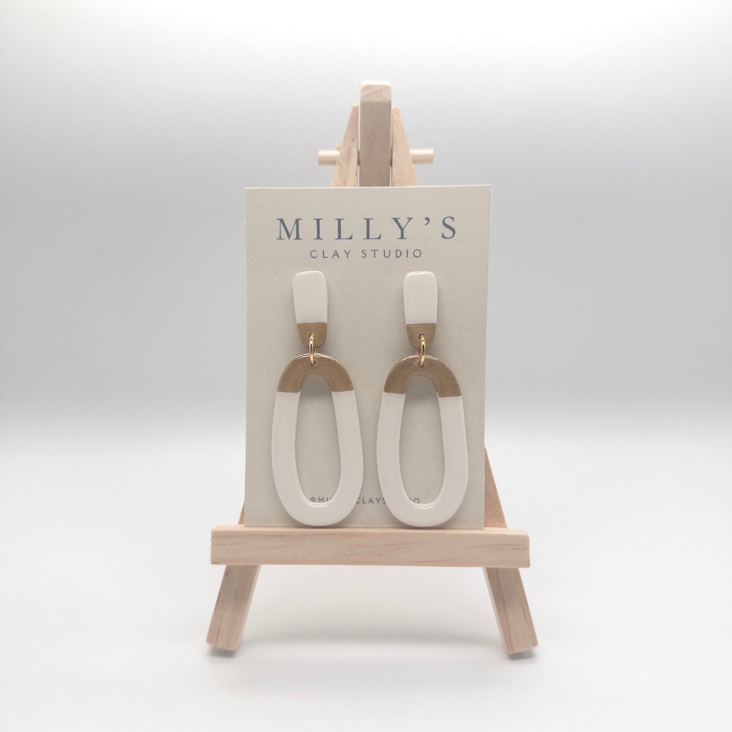 Gold Colorblock Oval Dangle Earrings