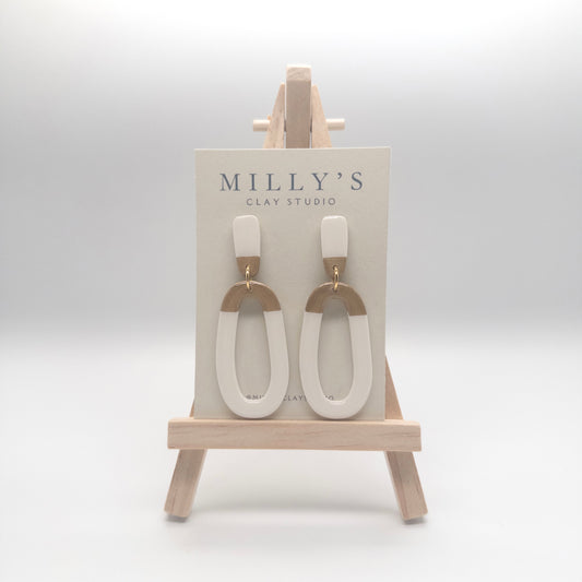 Gold Colorblock Oval Dangle Earrings