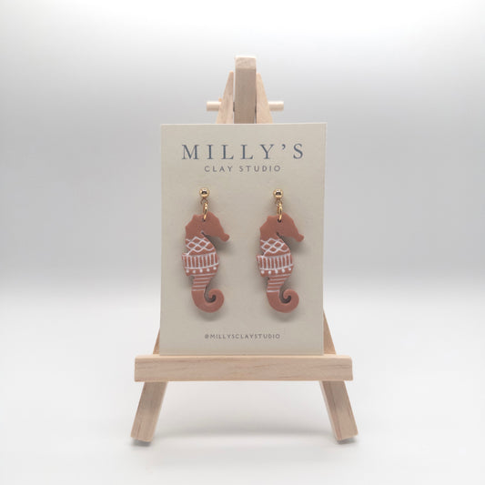 Embossed Seahorse Dangle Earrings