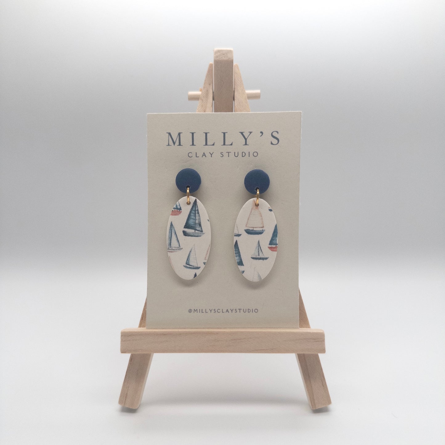 Sail Boat Oval Dangle Earrings