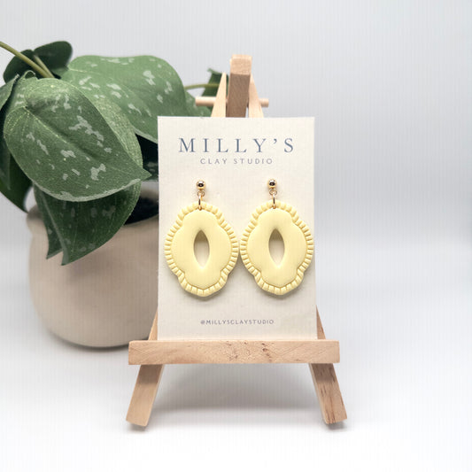 Lemon Yellow Embossed Oval Earrings