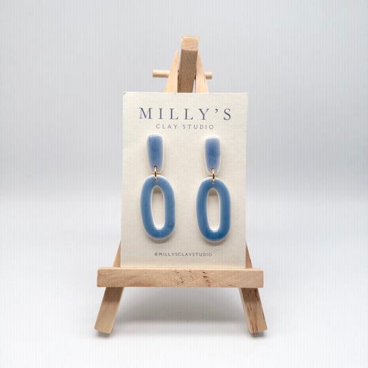 Blue Resin Long Oval Dangle Earrings